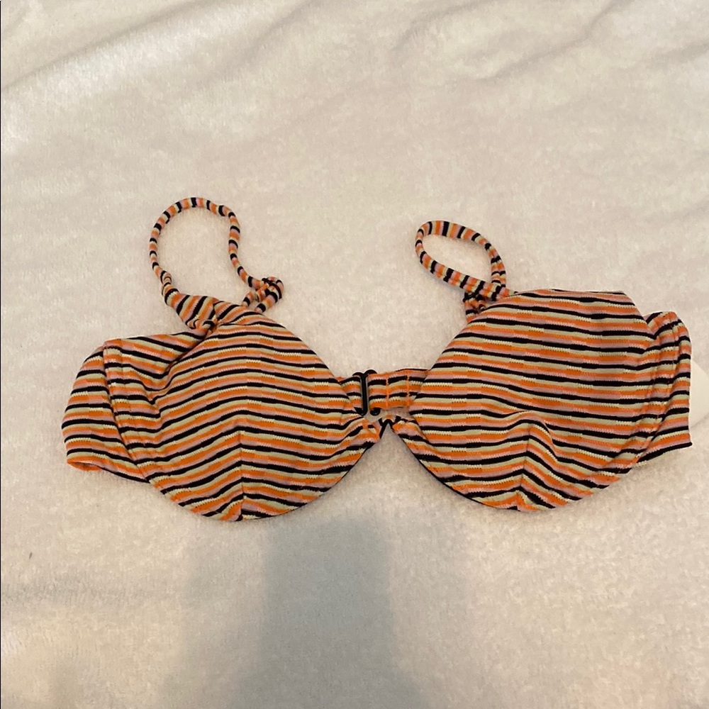 RVCA Striped Bikini Top in Orange and Black